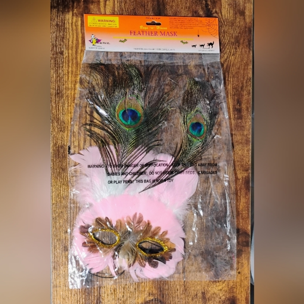 Spirit Pink and Green Feather Mask
